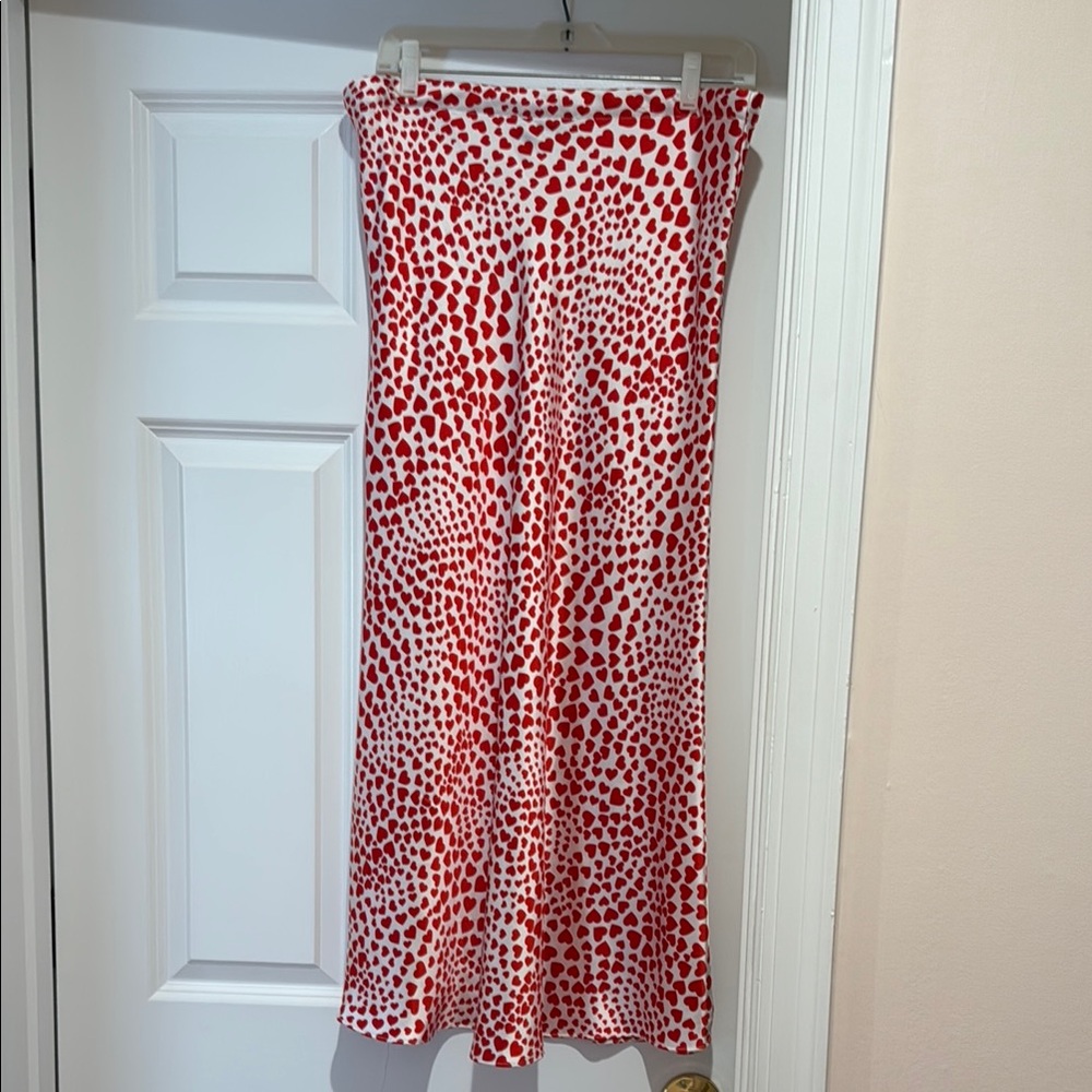 NEW Rachel Zoe Red and White Satin Heart long Skirt (L)